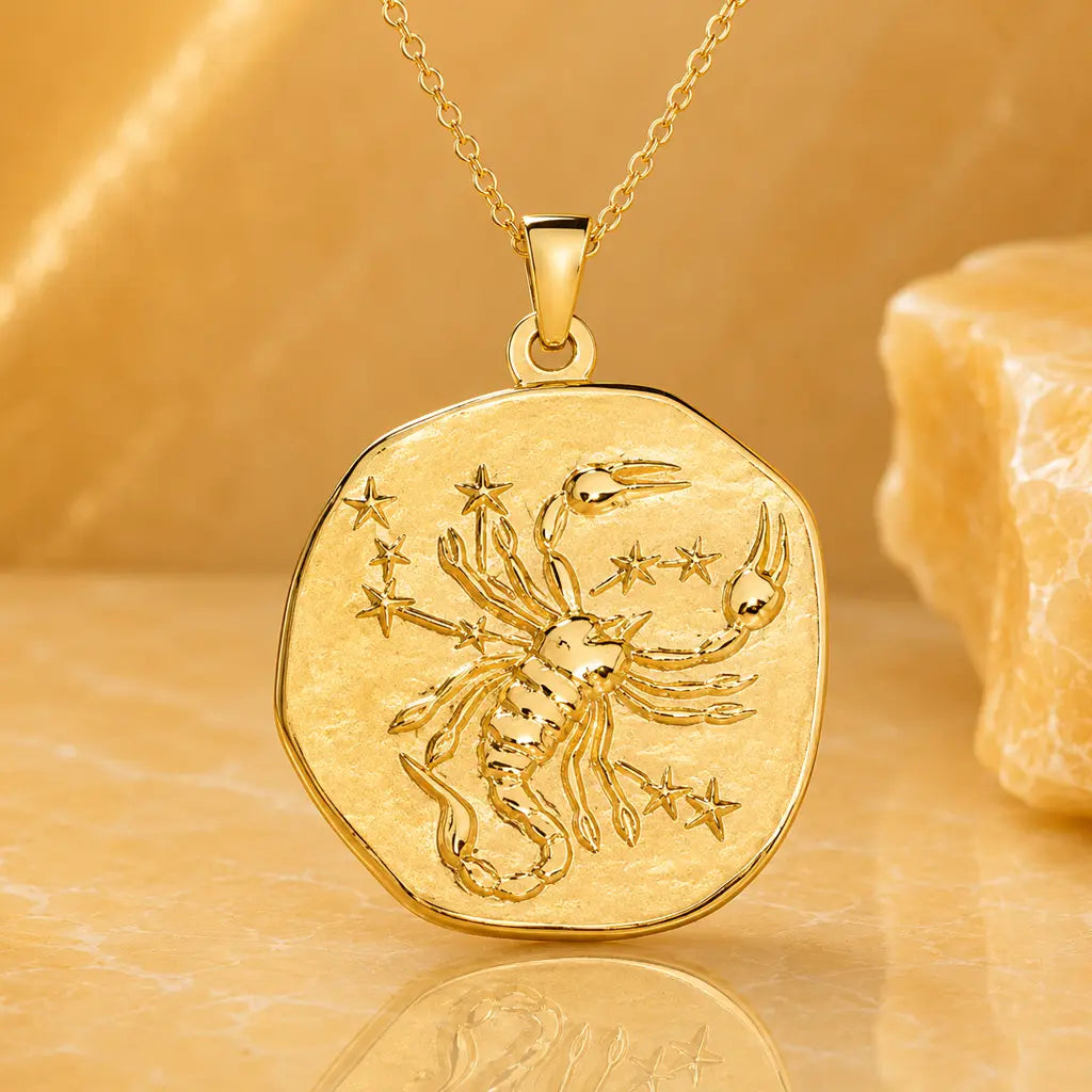 Sternzeichen Anhänger Damen 333 Gelbgold handgearbeitet Vintage Stil 22mm - optional mit Kette 42cm