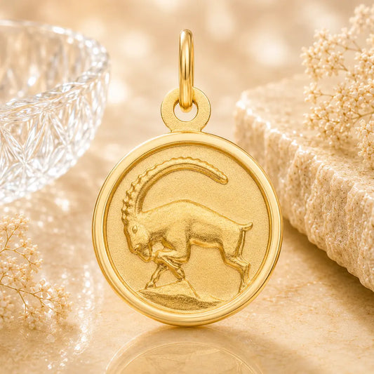 Sternzeichen Anhänger rund Damen 333 Gold teil-mattiert 12mm Tierkreiszeichen - optional mit Kette 42cm