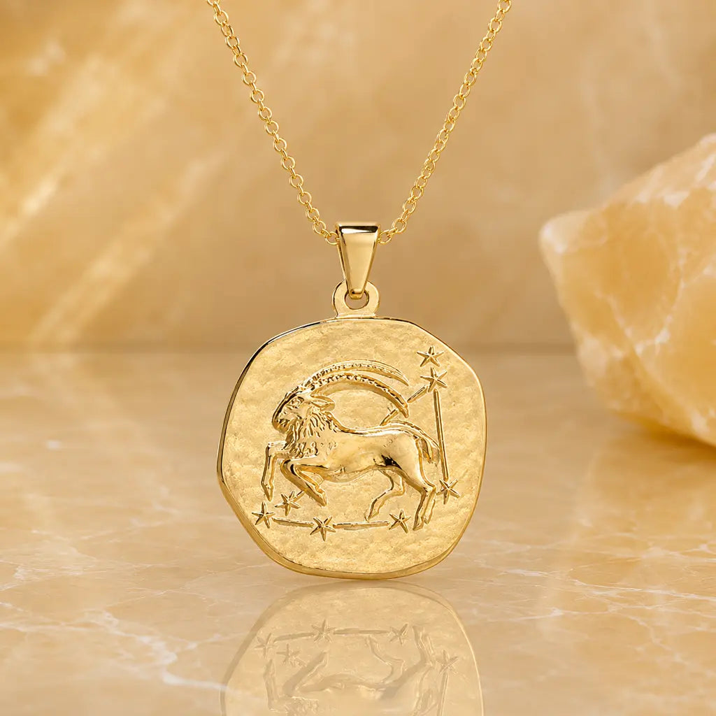 Sternzeichen Anhänger Damen 333 Gelbgold handgearbeitet Vintage Stil 22mm - optional mit Kette 42cm
