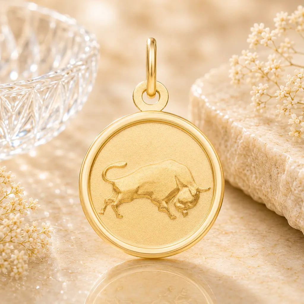 Sternzeichen Anhänger rund Damen 333 Gold teil-mattiert 12mm Tierkreiszeichen - optional mit Kette 42cm