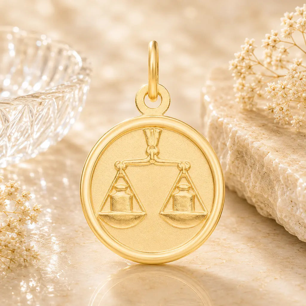 Sternzeichen Anhänger rund Damen 333 Gold teil-mattiert 12mm Tierkreiszeichen - optional mit Kette 42cm