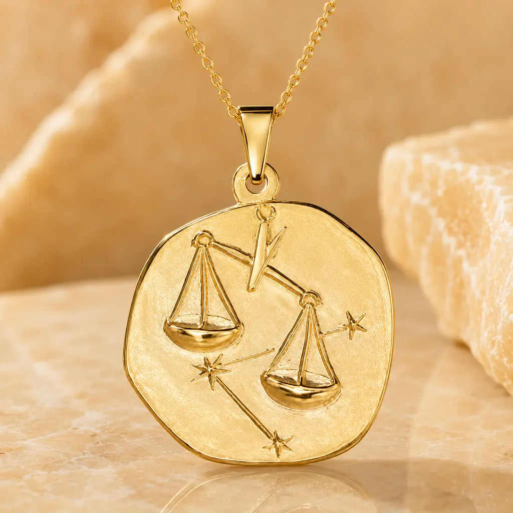 Sternzeichen Anhänger Damen 333 Gelbgold handgearbeitet Vintage Stil 22mm - optional mit Kette 42cm