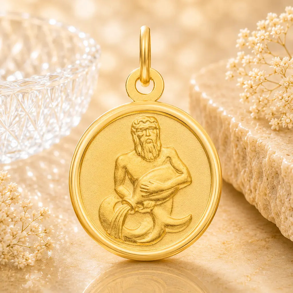 Sternzeichen Anhänger rund Damen 333 Gold teil-mattiert 12mm Tierkreiszeichen - optional mit Kette 42cm
