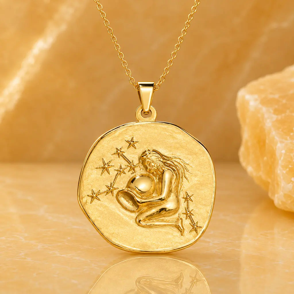 Sternzeichen Anhänger Damen 333 Gelbgold handgearbeitet Vintage Stil 22mm - optional mit Kette 42cm