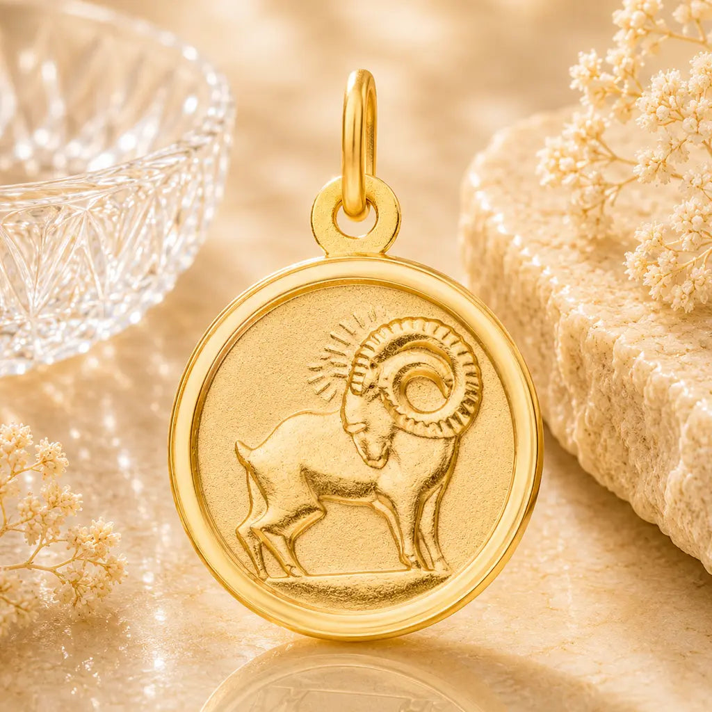 Sternzeichen Anhänger rund Damen 333 Gold teil-mattiert 12mm Tierkreiszeichen - optional mit Kette 42cm