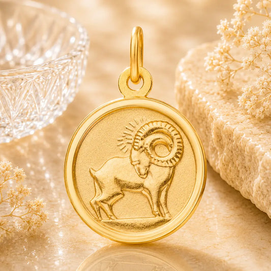 Sternzeichen Anhänger rund Damen 333 Gold teil-mattiert 12mm Tierkreiszeichen - optional mit Kette 42cm