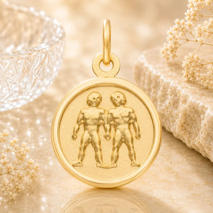 Sternzeichen Anhänger rund Damen 333 Gold teil-mattiert 12mm Tierkreiszeichen - optional mit Kette 42cm