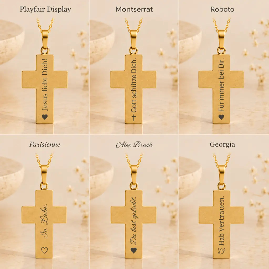 Anhänger Kreuz Damen 333 Gold Gelbgold teilmattiert gravierbar - optional mit Kette 42cm