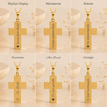Anhänger Kreuz Damen 333 Gold Gelbgold teilmattiert gravierbar - optional mit Kette 42cm