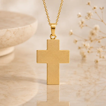 Anhänger Kreuz Damen 333 Gold Gelbgold teilmattiert gravierbar - optional mit Kette 42cm