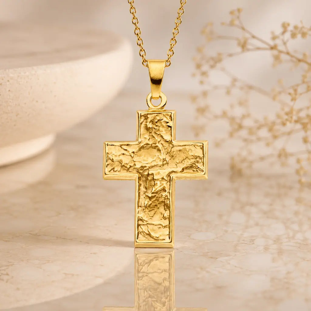 Anhänger Kreuz Damen 333 Gold Gelbgold teilmattiert gravierbar - optional mit Kette 42cm