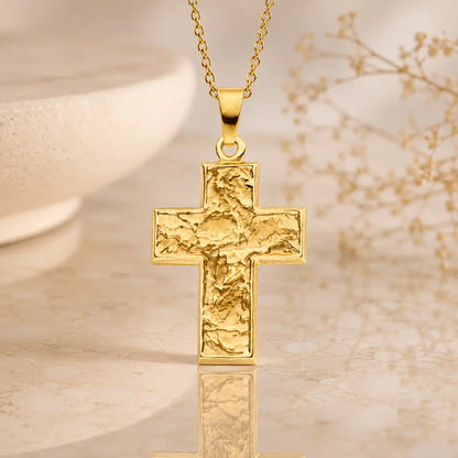 Anhänger Kreuz Damen 333 Gold Gelbgold teilmattiert gravierbar - optional mit Kette 42cm
