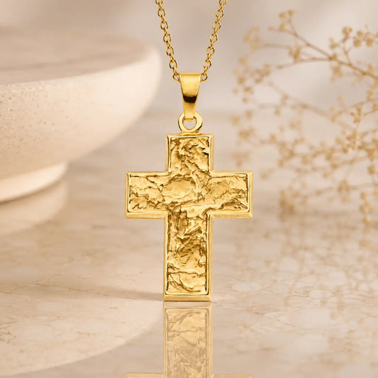 Anhänger Kreuz Damen 333 Gold Gelbgold teilmattiert gravierbar - optional mit Kette 42cm