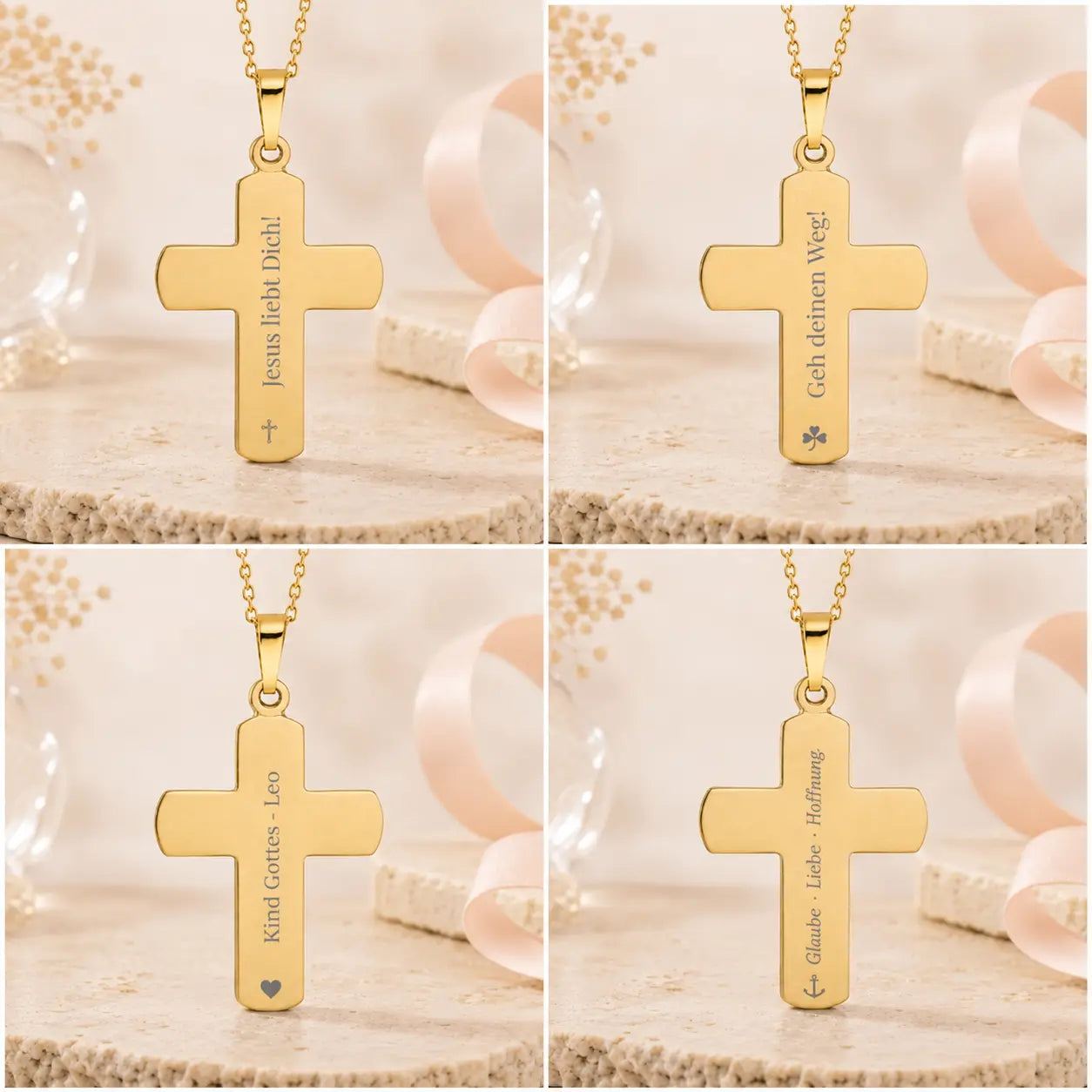 Kreuz Lebensbaum Anhänger Damen 333 Gold - gravierbar mit optionaler Ankerkette 42cm