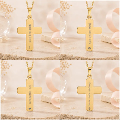 Kreuz Lebensbaum Anhänger Damen 333 Gold - gravierbar mit optionaler Ankerkette 42cm