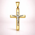 Kreuz Anhänger 333 Gold zweifarbig mit Christusfigur - 2,4cm