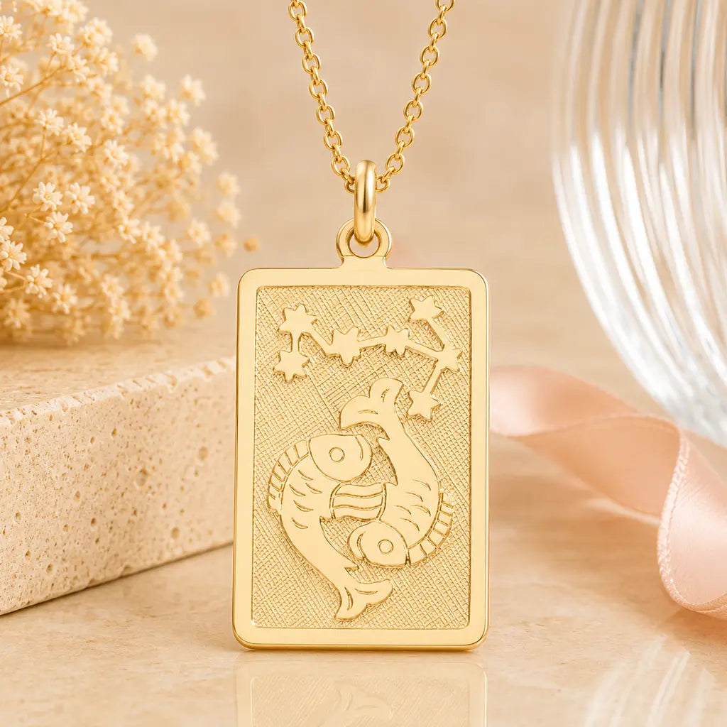 Sternzeichen Anhänger eckig Damen 333 Gold teil-mattiert Tierkreiszeichen rechteckig - optional mit Kette 42cm