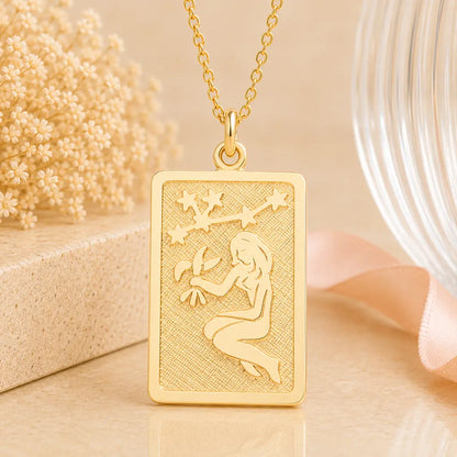 Sternzeichen Anhänger eckig Damen 333 Gold teil-mattiert Tierkreiszeichen rechteckig - optional mit Kette 42cm