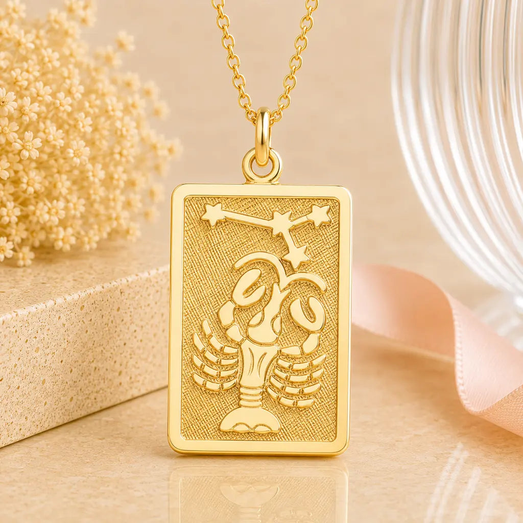 Sternzeichen Anhänger eckig Damen 333 Gold teil-mattiert Tierkreiszeichen rechteckig - optional mit Kette 42cm