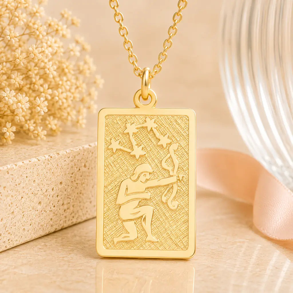 Sternzeichen Anhänger eckig Damen 333 Gold teil-mattiert Tierkreiszeichen rechteckig - optional mit Kette 42cm
