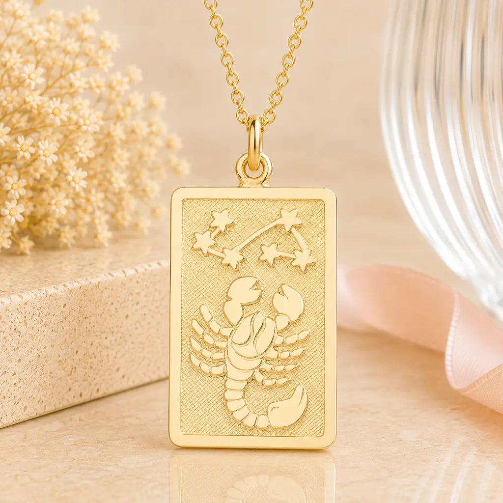 Sternzeichen Anhänger eckig Damen 333 Gold teil-mattiert Tierkreiszeichen rechteckig - optional mit Kette 42cm