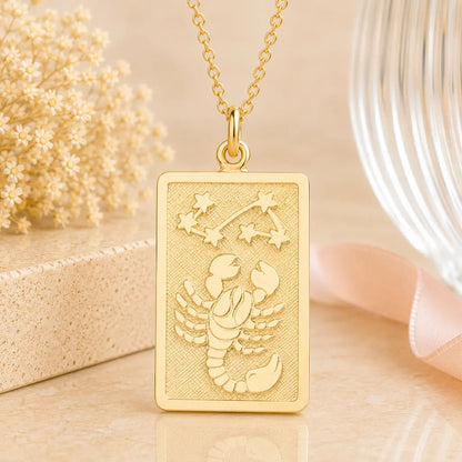 Sternzeichen Anhänger eckig Damen 333 Gold teil-mattiert Tierkreiszeichen rechteckig - optional mit Kette 42cm