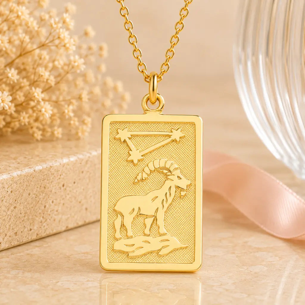 Sternzeichen Anhänger eckig Damen 333 Gold teil-mattiert Tierkreiszeichen rechteckig - optional mit Kette 42cm
