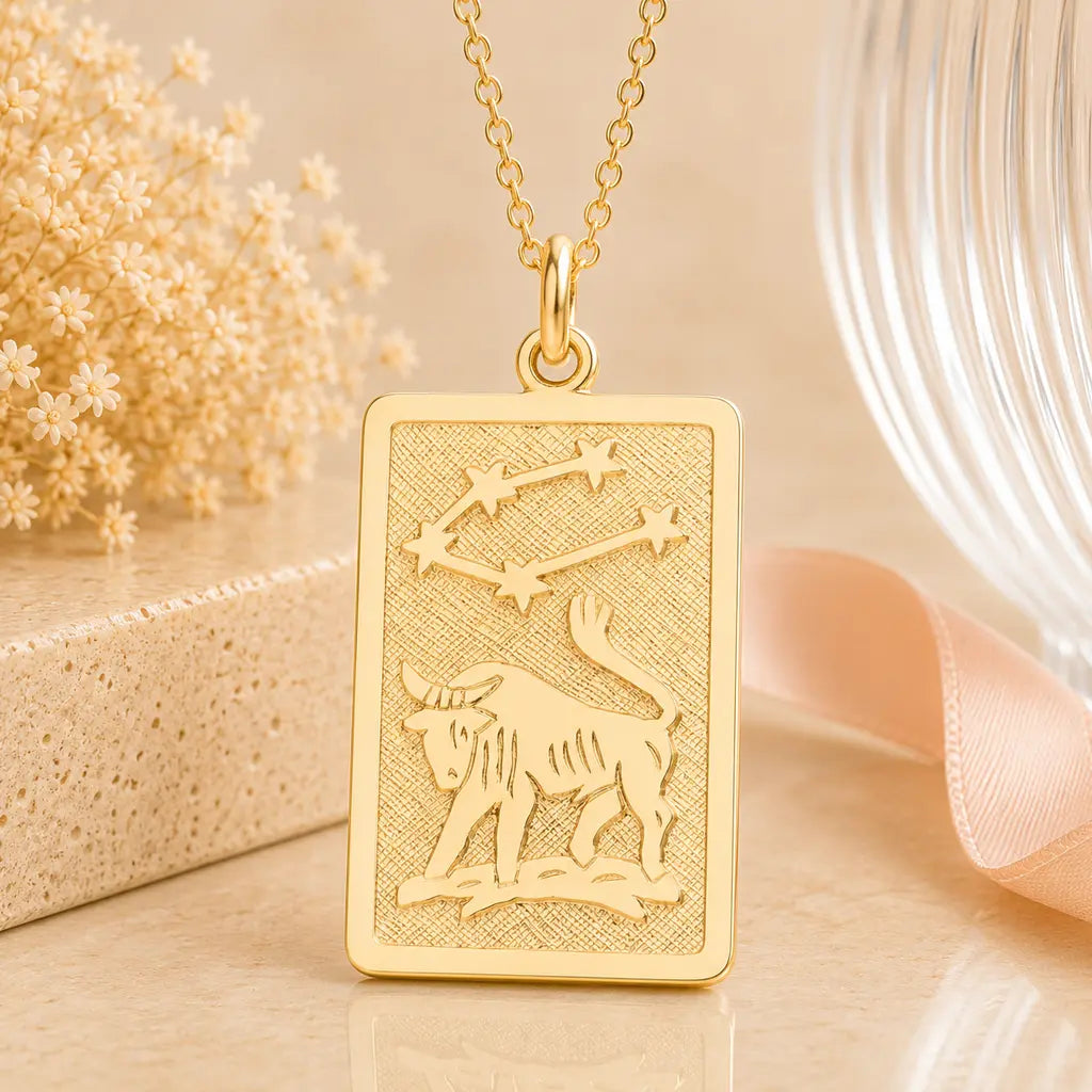 Sternzeichen Anhänger eckig Damen 333 Gold teil-mattiert Tierkreiszeichen rechteckig - optional mit Kette 42cm