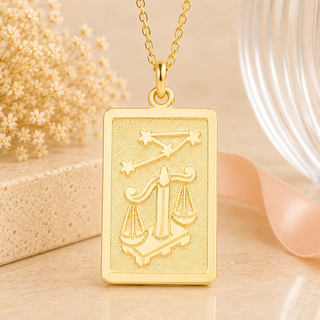 Sternzeichen Anhänger eckig Damen 333 Gold teil-mattiert Tierkreiszeichen rechteckig - optional mit Kette 42cm