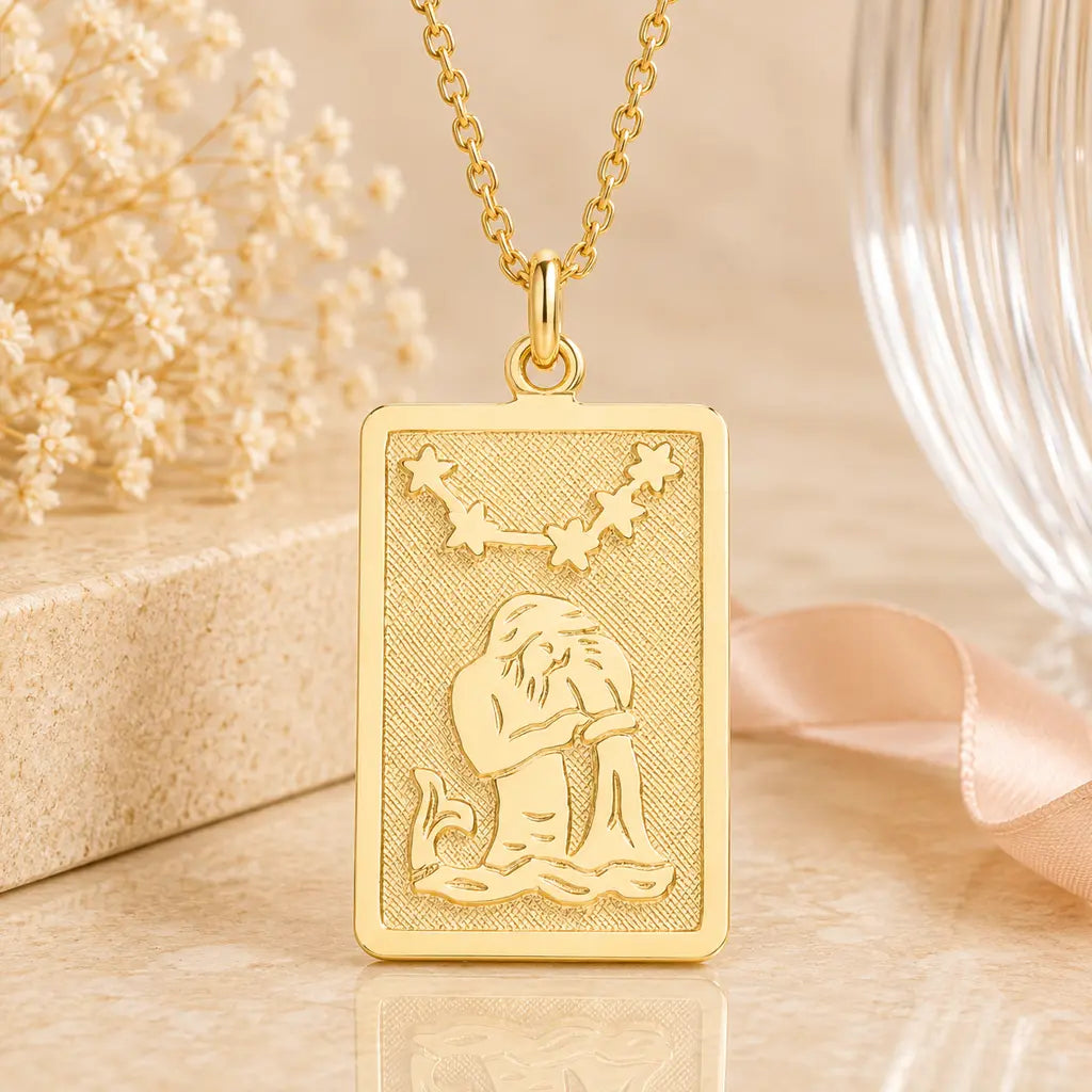 Sternzeichen Anhänger eckig Damen 333 Gold teil-mattiert Tierkreiszeichen rechteckig - optional mit Kette 42cm