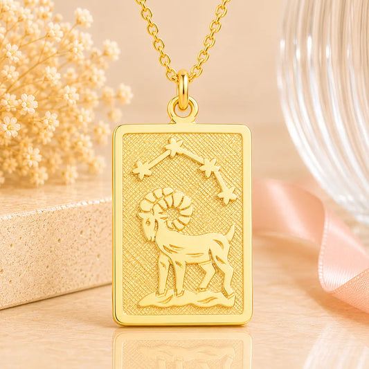 Sternzeichen Anhänger eckig Damen 333 Gold teil-mattiert Tierkreiszeichen rechteckig - optional mit Kette 42cm