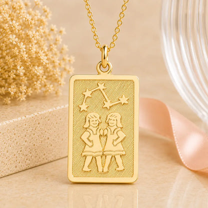 Sternzeichen Anhänger eckig Damen 333 Gold teil-mattiert Tierkreiszeichen rechteckig - optional mit Kette 42cm
