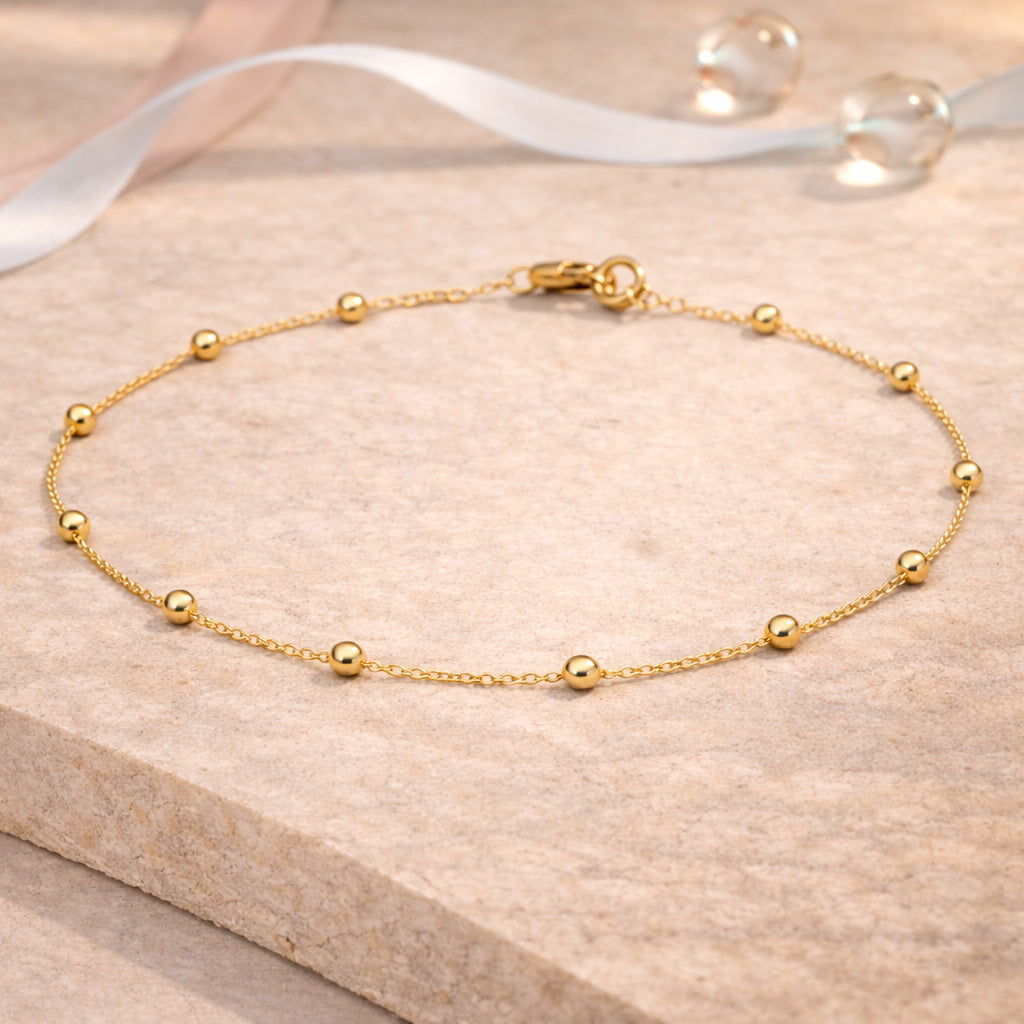 Damen Armband Ankerkette mit Kugeln 333 Gelbgold 19cm mit Zwischenöse 17cm
