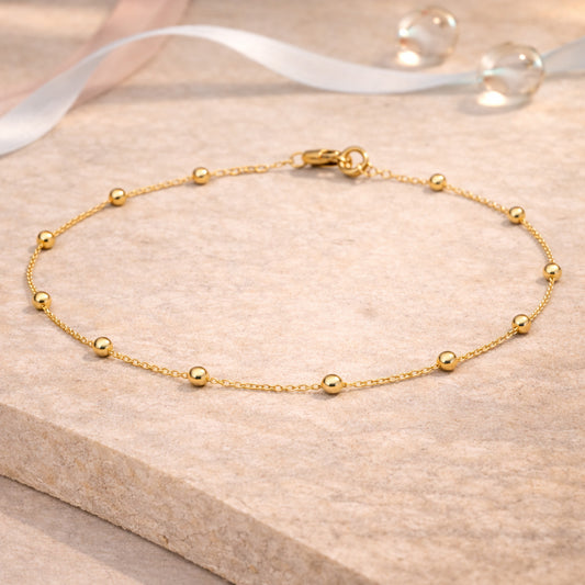 Damen Armband Ankerkette mit Kugeln 333 Gelbgold 19cm mit Zwischenöse 17cm
