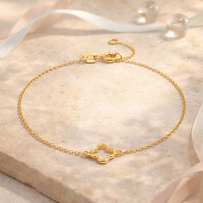 Damen Armband Kleeblatt 333 Gelbgold Ankerkette 16–18cm