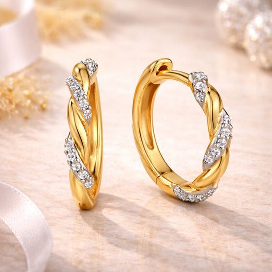 Damen Klappcreolen 333 Gelbgold bicolor 1,5cm 28 Zirkonia weiß