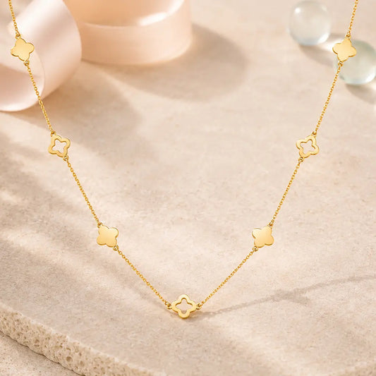 Collier Damen 333 Gold Halskette Kleeblatt 7mm - Ankerkette 45cm