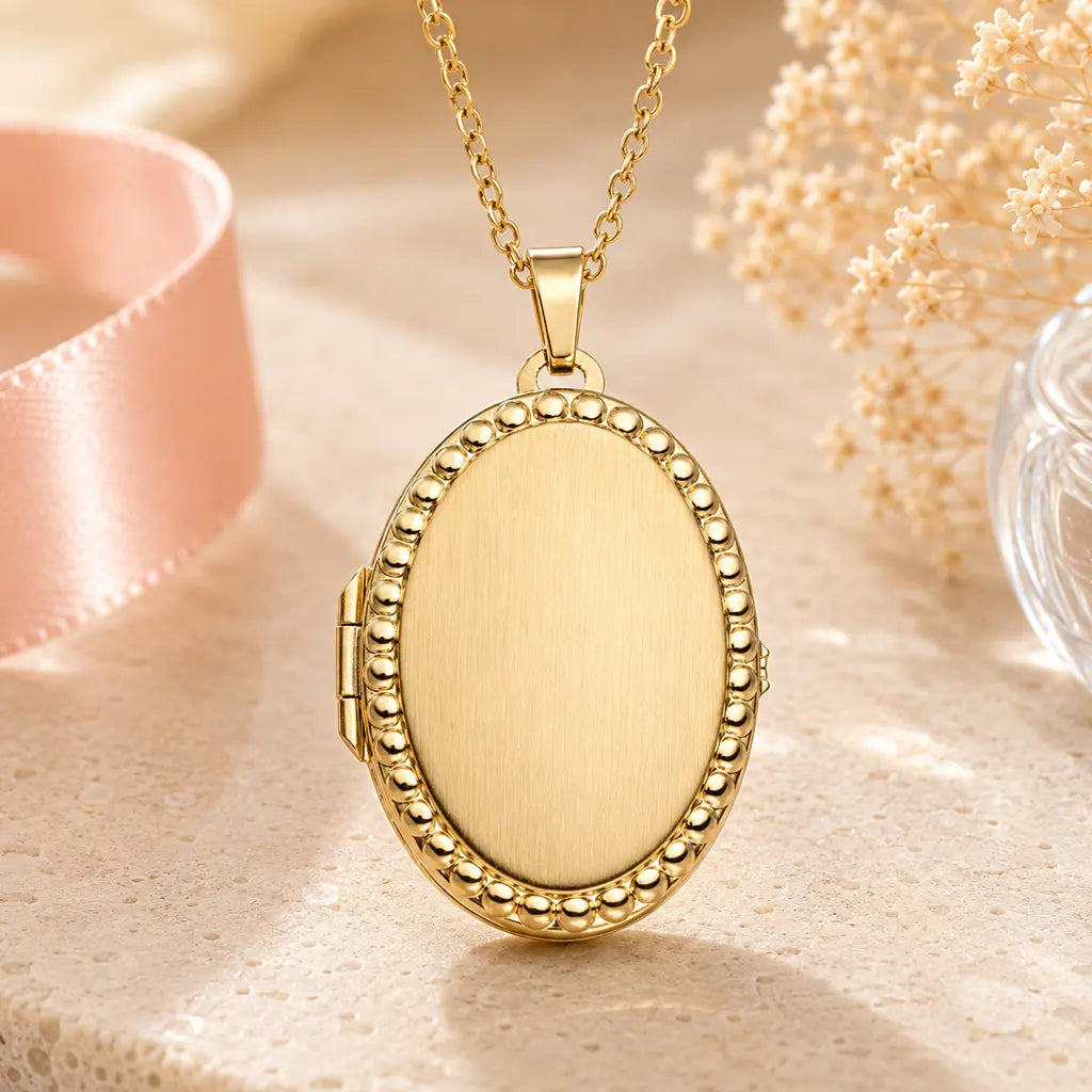 Medaillon Damen 333 Gold für 2 Fotos - Fotoanhänger zum Öffnen - optional mit Goldkette 45cm