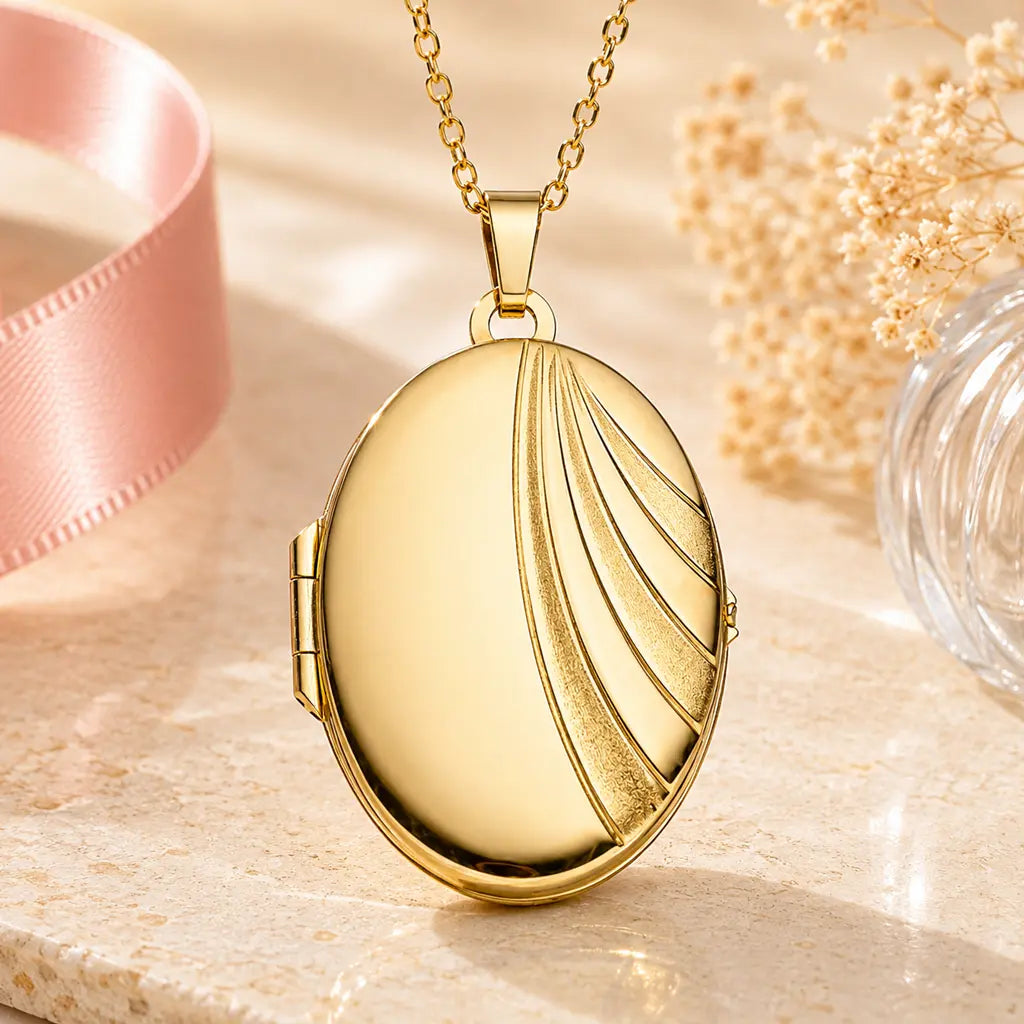 Medaillon Damen 333 Gold für 2 Fotos - Fotoanhänger zum Öffnen - optional mit Goldkette 45cm