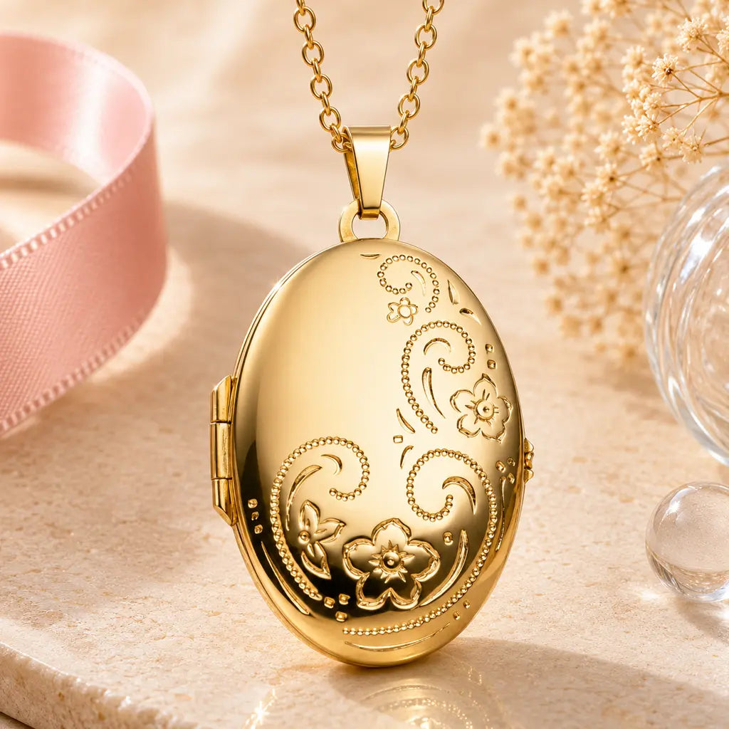 Medaillon Damen 333 Gold für 2 Fotos - Fotoanhänger zum Öffnen - optional mit Goldkette 45cm