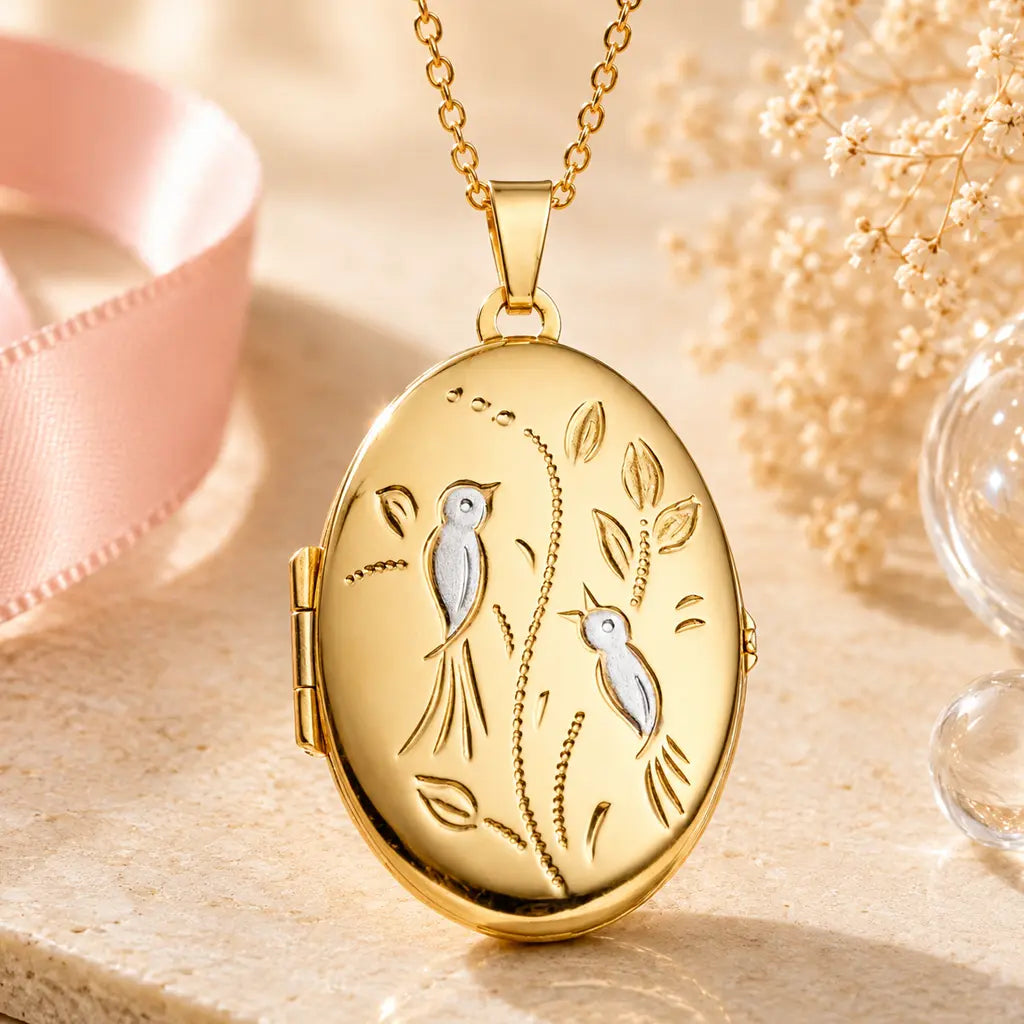Medaillon Damen 333 Gold für 2 Fotos - Fotoanhänger zum Öffnen - optional mit Goldkette 45cm