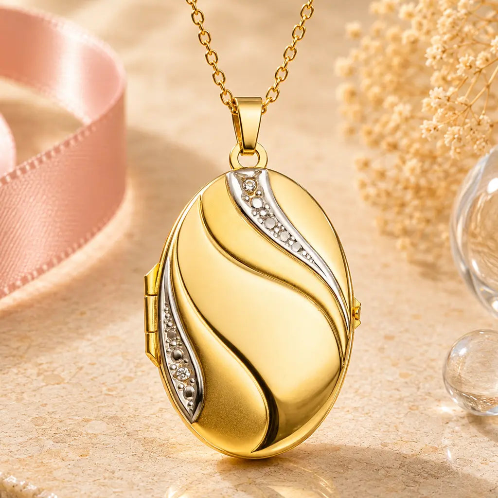 Medaillon Damen 333 Gold für 2 Fotos - Fotoanhänger zum Öffnen - optional mit Goldkette 45cm