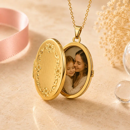 Medaillon Damen 333 Gold für 2 Fotos - Fotoanhänger zum Öffnen - optional mit Goldkette 45cm