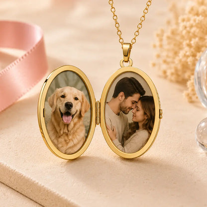 Medaillon Damen 333 Gold für 2 Fotos - Fotoanhänger zum Öffnen - optional mit Goldkette 45cm