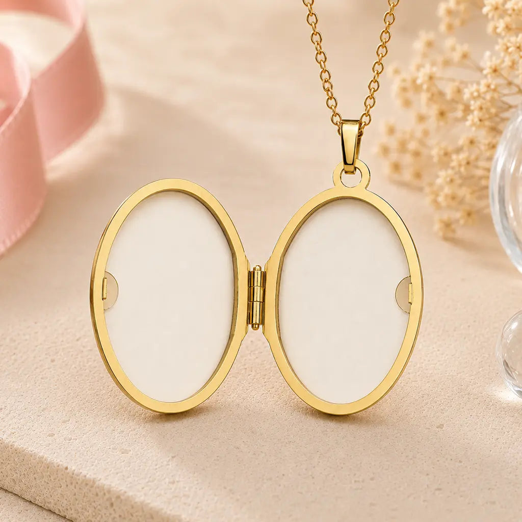 Medaillon Damen 333 Gold für 2 Fotos - Fotoanhänger zum Öffnen - optional mit Goldkette 45cm