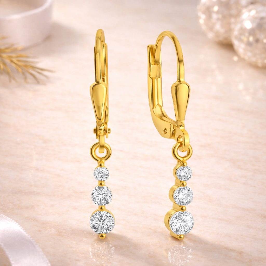 Damen Ohrhänger 375 Gelbgold 24mm mit 6 weißen Zirkonia