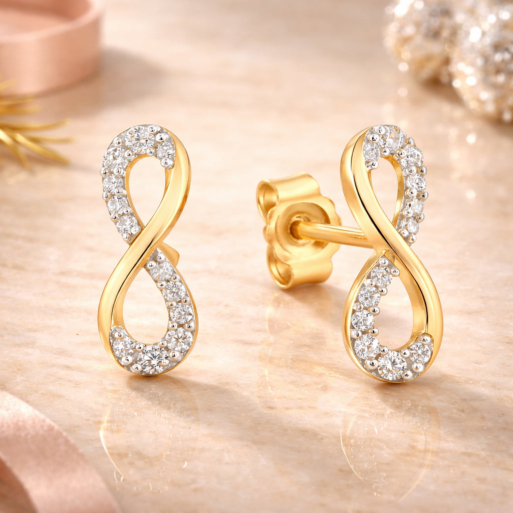 Damen Ohrstecker 333 Gelbgold bicolor Infinity mit 24 Zirkonia - 12mm