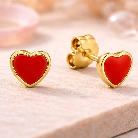 Kinder Ohrstecker 333 Gold Herz rot Emaille - 5mm