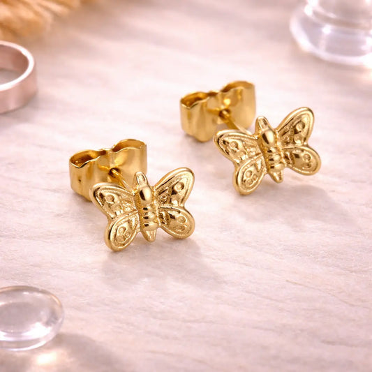 Kinder Ohrstecker 333 Gold Schmetterling glänzend - 11mm