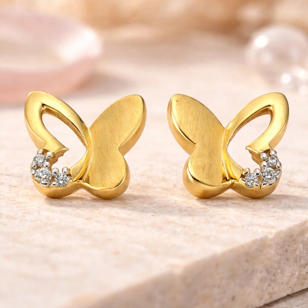 Kinder Ohrstecker 333 Gold Schmetterling Zirkonia glänzend - 8mm